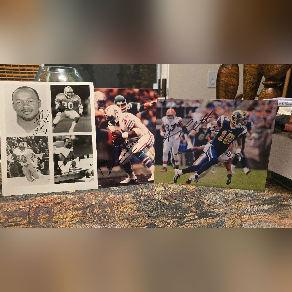 3 8x10 Autographed photos of Famous Football Players Earl Campbell,  Mike Rozier